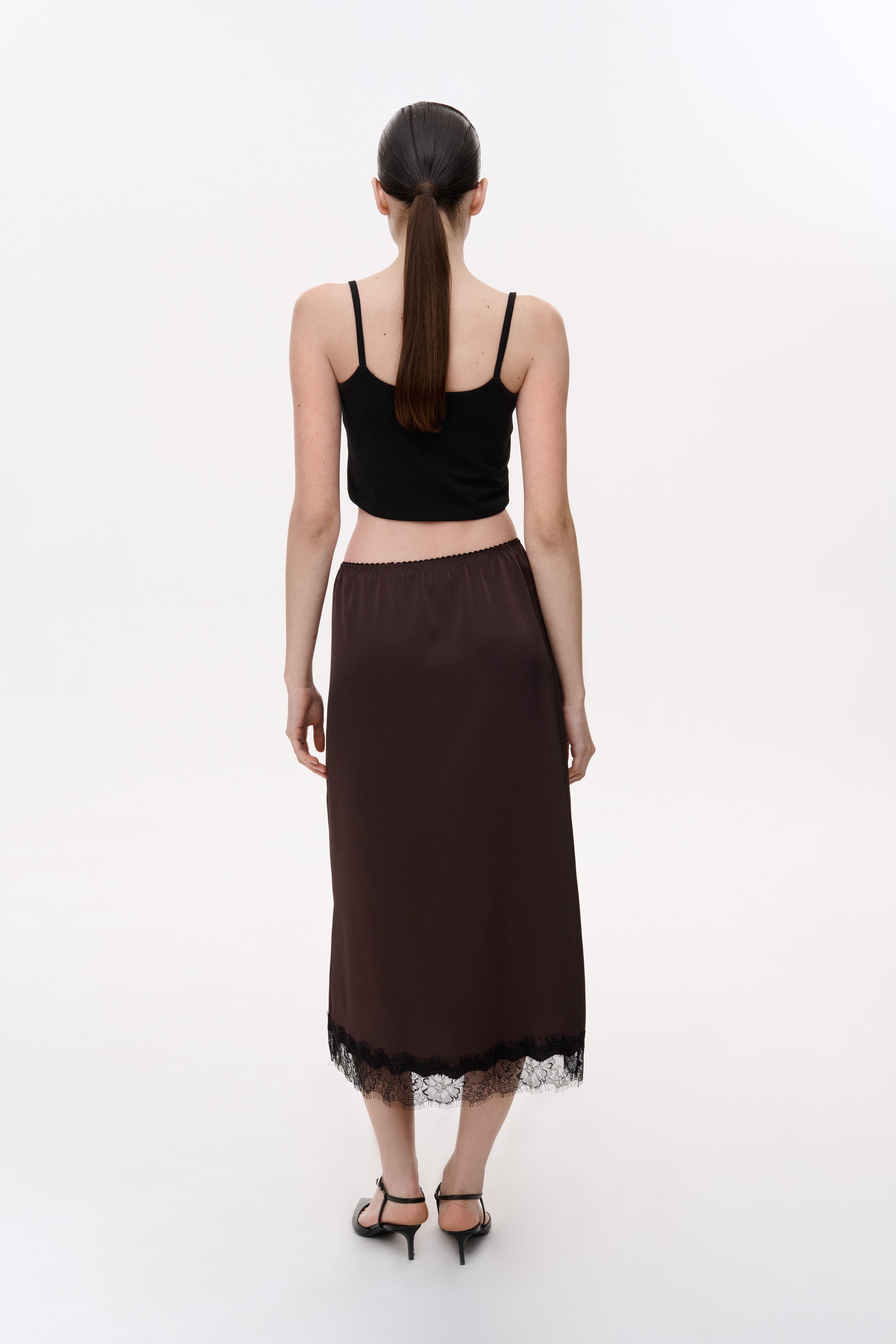 ШОВКОВА СПІДНИЦЯ МІДІ З МЕРЕЖИВОМ 1240 зображення 1