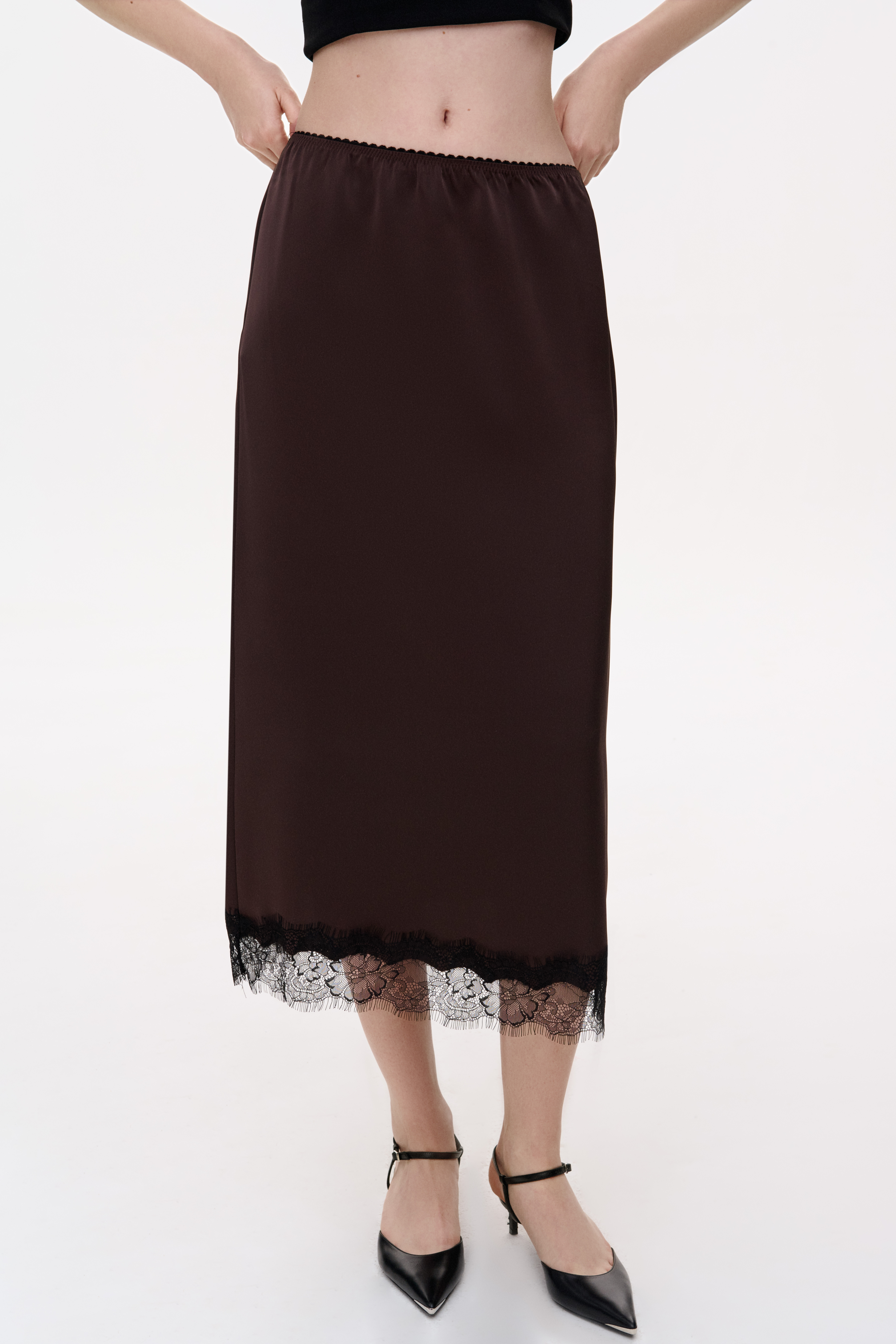 ШОВКОВА СПІДНИЦЯ МІДІ З МЕРЕЖИВОМ 1240 зображення 3