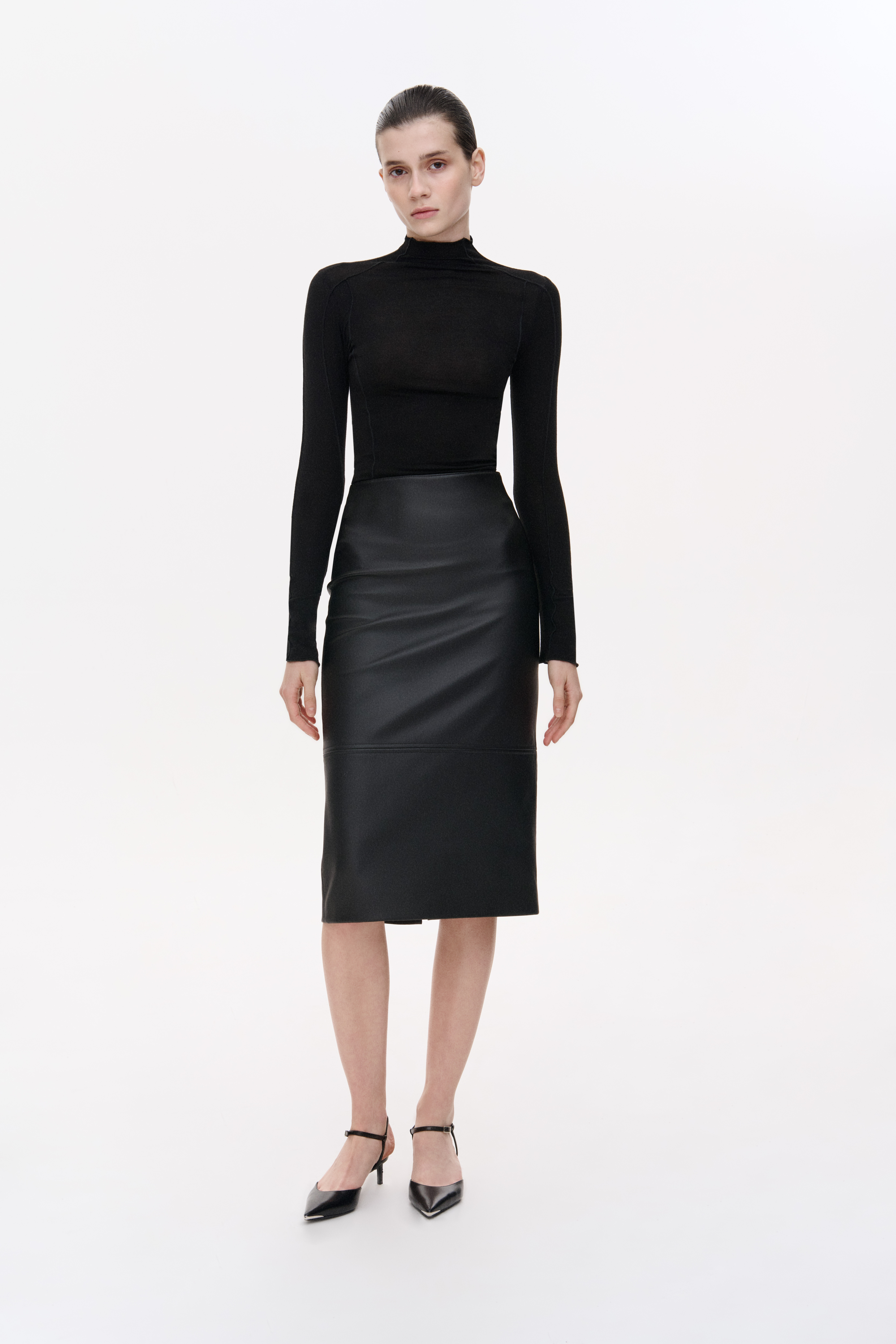 МІДІ СПІДНИЦЯ З ЕКО-ШКІРИ 1242 зображення 4